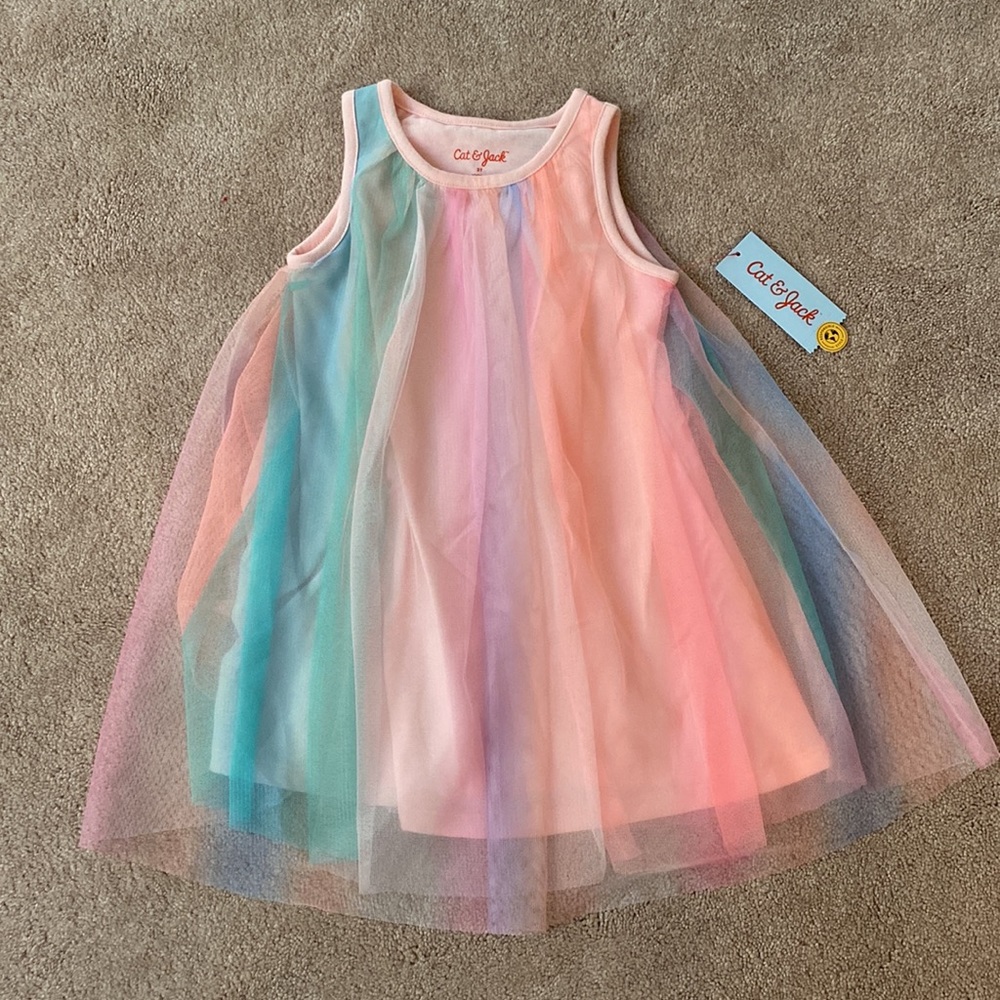 NWT, Cat & Jack, Pastel Lined Tulle Dress, 3T - Picture 2 of 5